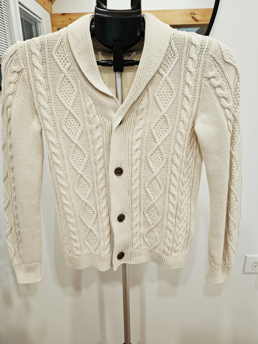 GAP Cream Cable-Knit Shawl Collar Cardigan